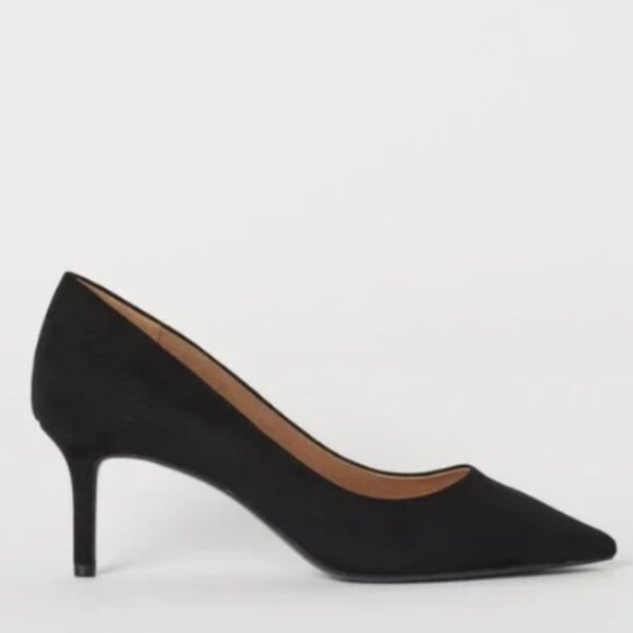 H&M Black Faux Suede Heels Stiletto Kitten Size 10.5 US - Picture 1 of 1